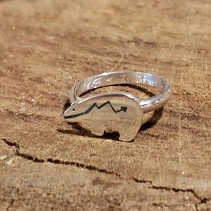 Dainty Sterling Fetish Bear Ring Chip Inlay